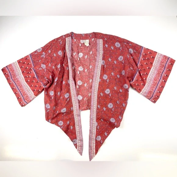 Women’s Japna Cropped Tie Front Wrap Bohemian Top Size Large - Picture 1 of 3